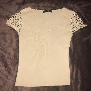Yam nude netted sleeves beaded top small